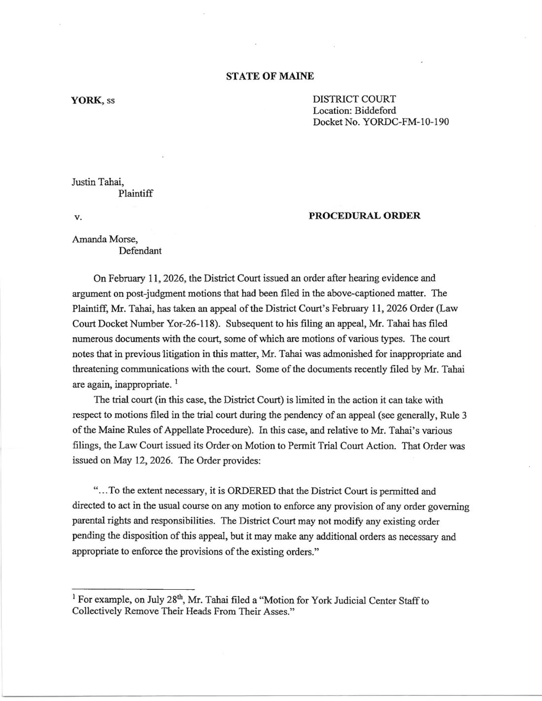First page of the August 14, 2026 procedural order